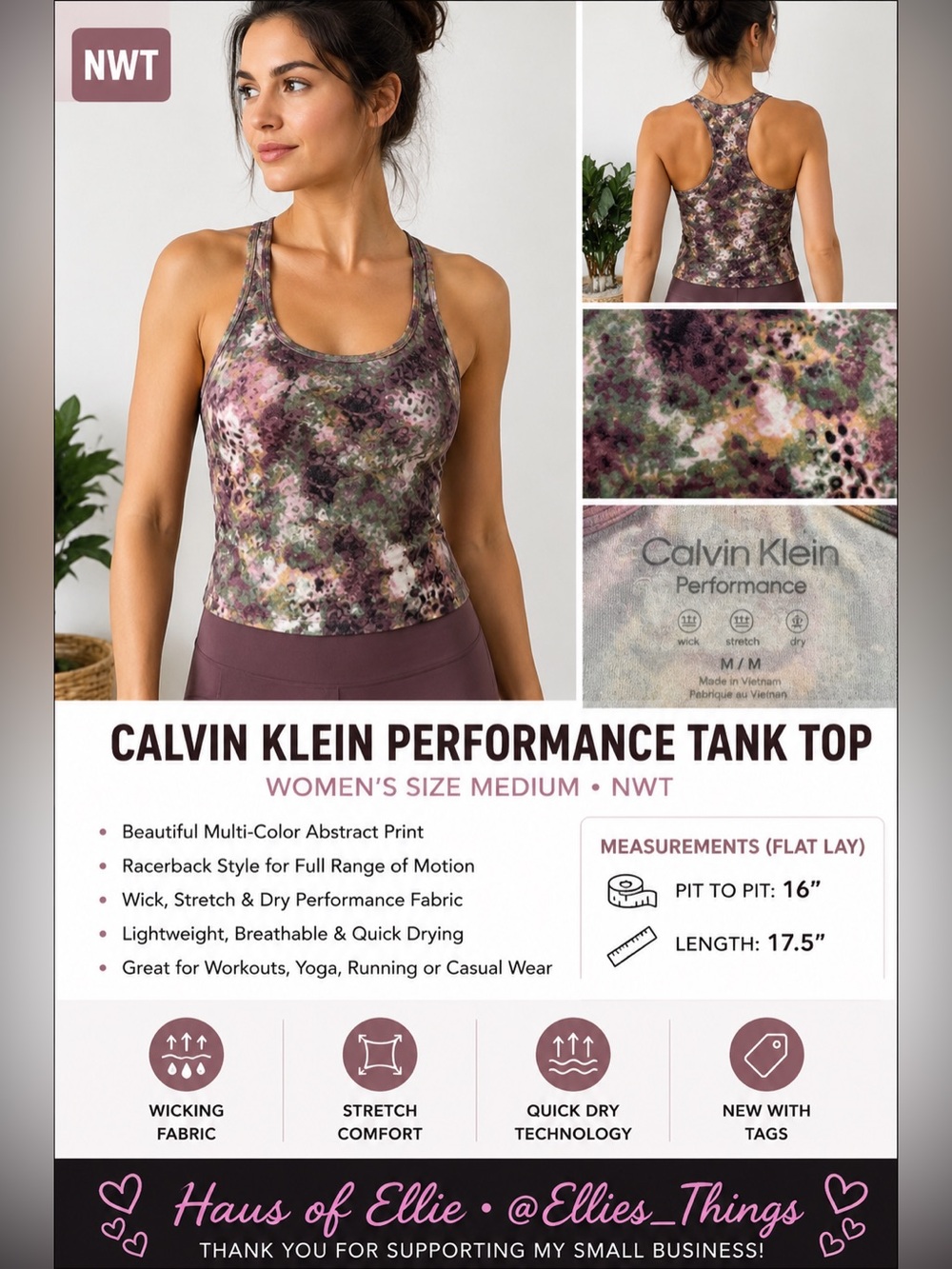 NWT Calvin Klein Performance Abstract Print Racerback Tank M
